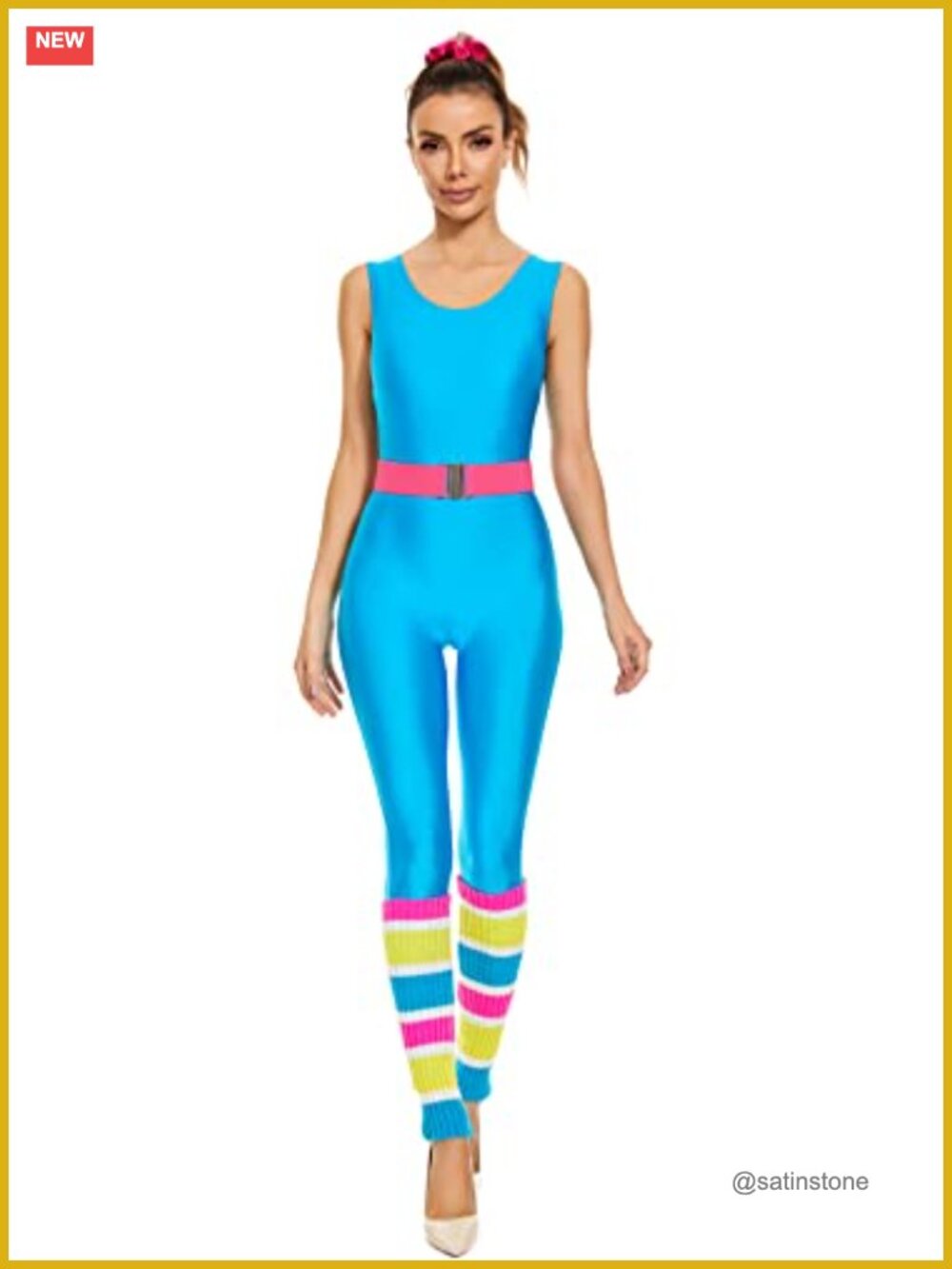 MIAIULIA 80s Workout Costume Set Nylon Spandex Romper Leg Warmers